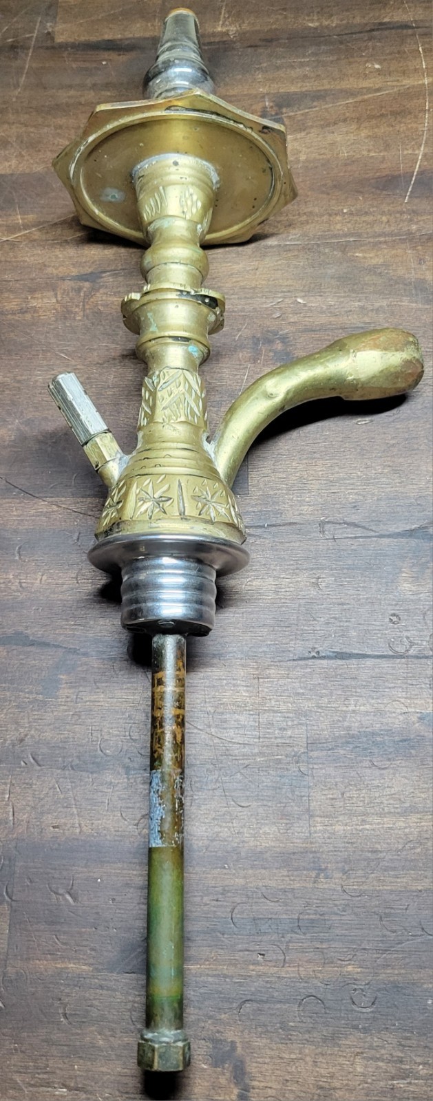 Antique Arabic hookah pipe brass Middle Eastern 16&Prime; Egyptian Tobacco