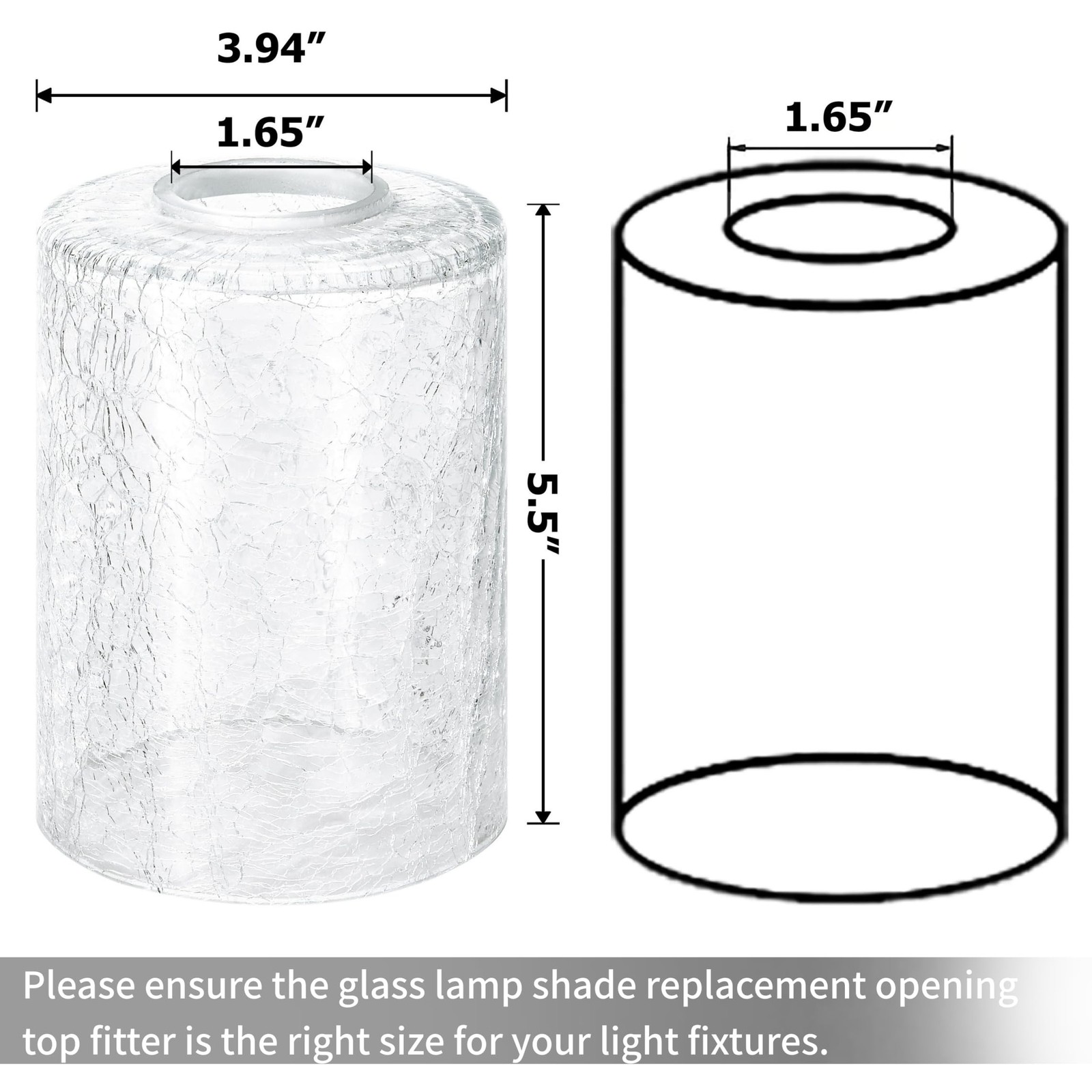 GO&SO 6Pcs Crack Finish Glass Lamp Shade 5.9&Prime;H 3.94&Prime;D 1.65&Prime;Fitter
