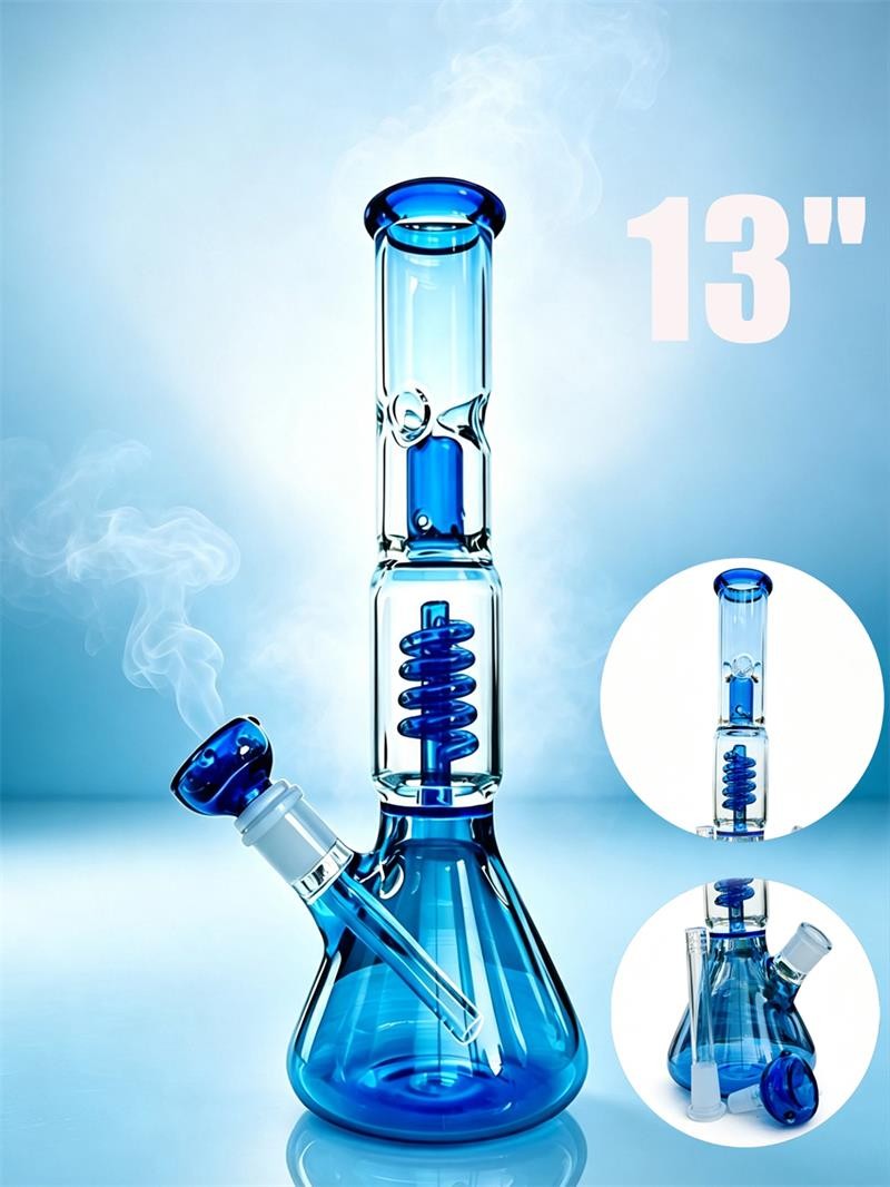 13inch Blue Glass Heavy Bong Hookah Water Pipe Heavy Beaker 14mm Bowl