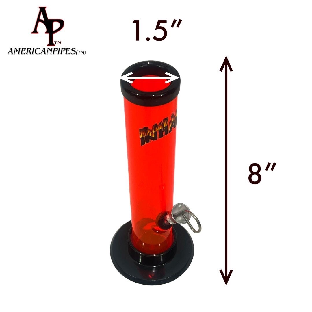 INHALE®️ 1.5X8&Prime; STRAIGHT ACRYLIC HOOKAH WATER PIPE WITH CARB MADE IN THE USA