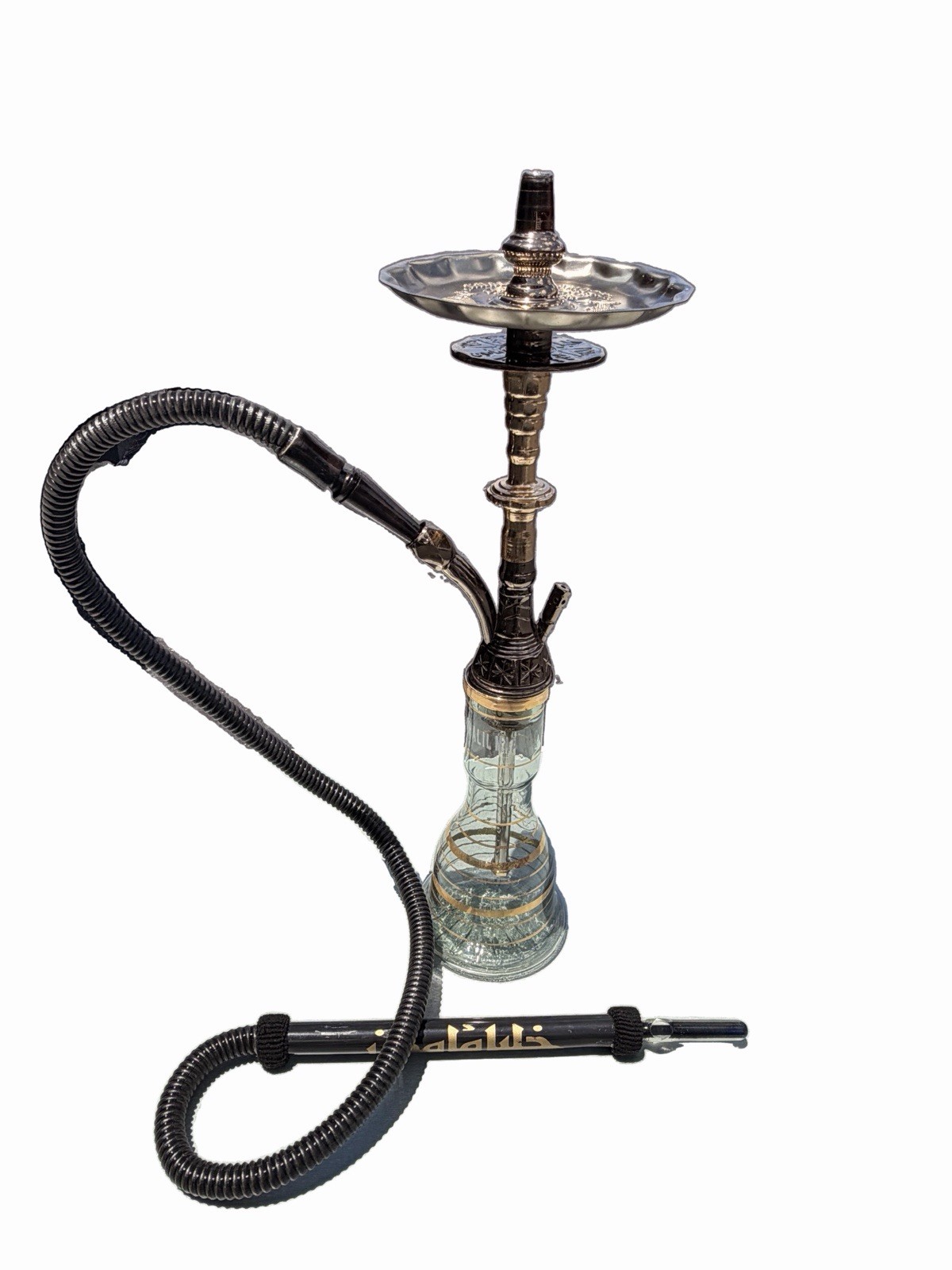 Khalil Mamoon Hookah Gunmetal Black Silver Tray Egyptian Handmade New