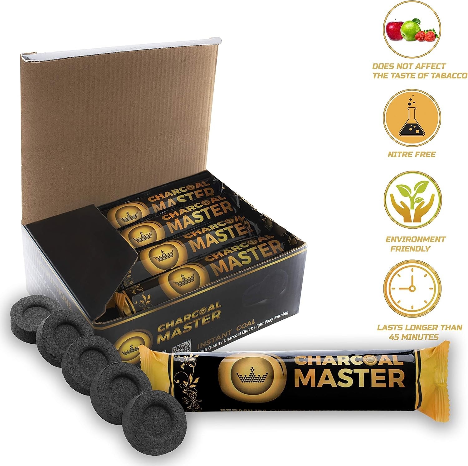 Convenient 100-Pack Low Smoke Hookah Coals – Instant Lighting & Safe Flavorless