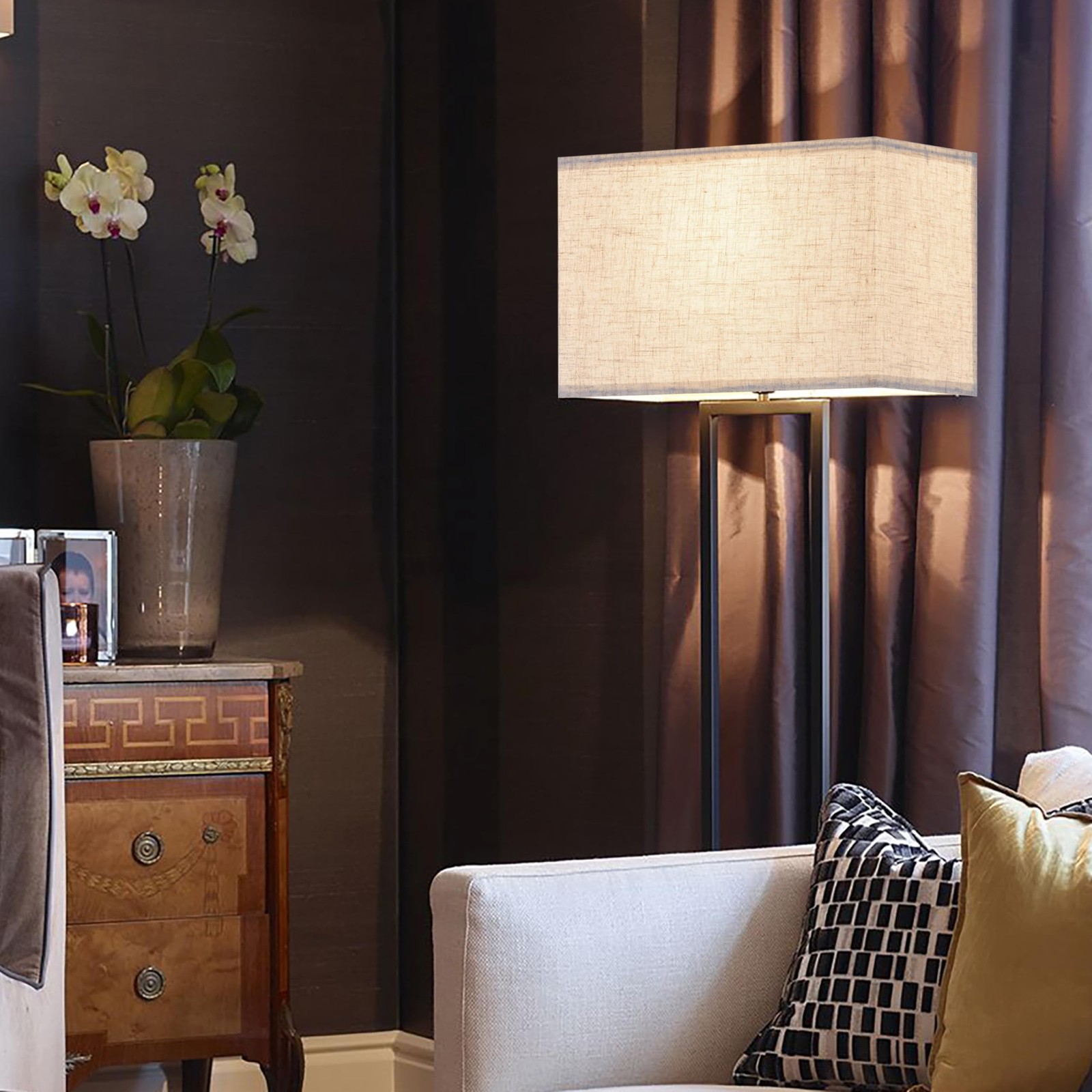 GO&SO Rectangle Lampshades Set of 2 Medium 14in x 8in x 9in Oatmeal Linen