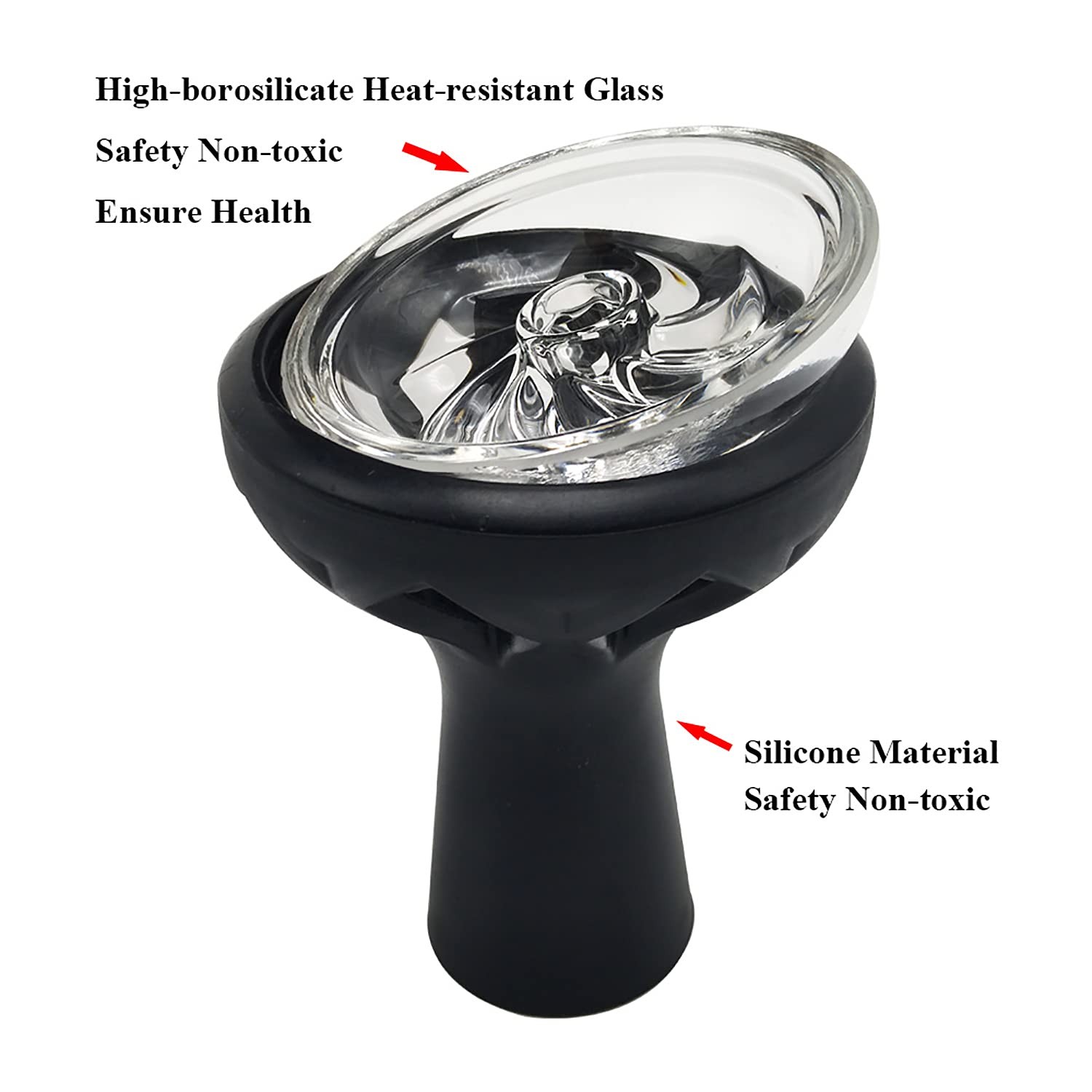 Silicone Hookah Bowl with Hurricane Crystal Glass Core with Wide Hole Easy Cl…