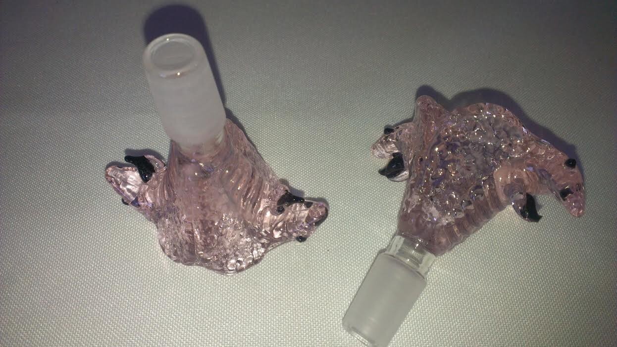 2 Pcs. 14mm Male Pink Double Head + 14mm Clear Glass Bowl + 5 round screens FREE