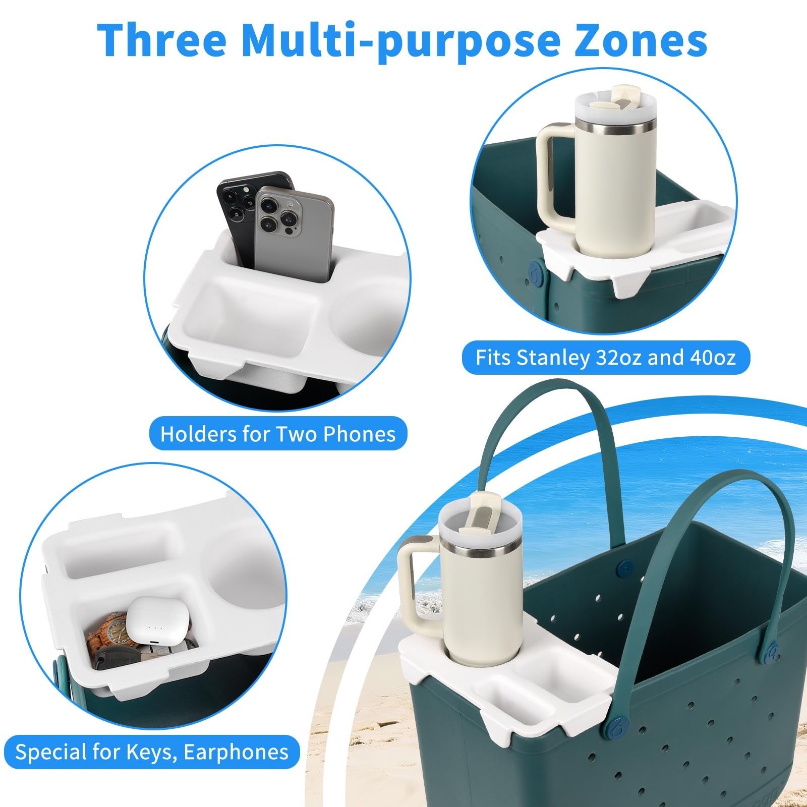 Topper Tray for Bogg Bag Accessories, Universal Beach Bag Cup Holder for Bogg…