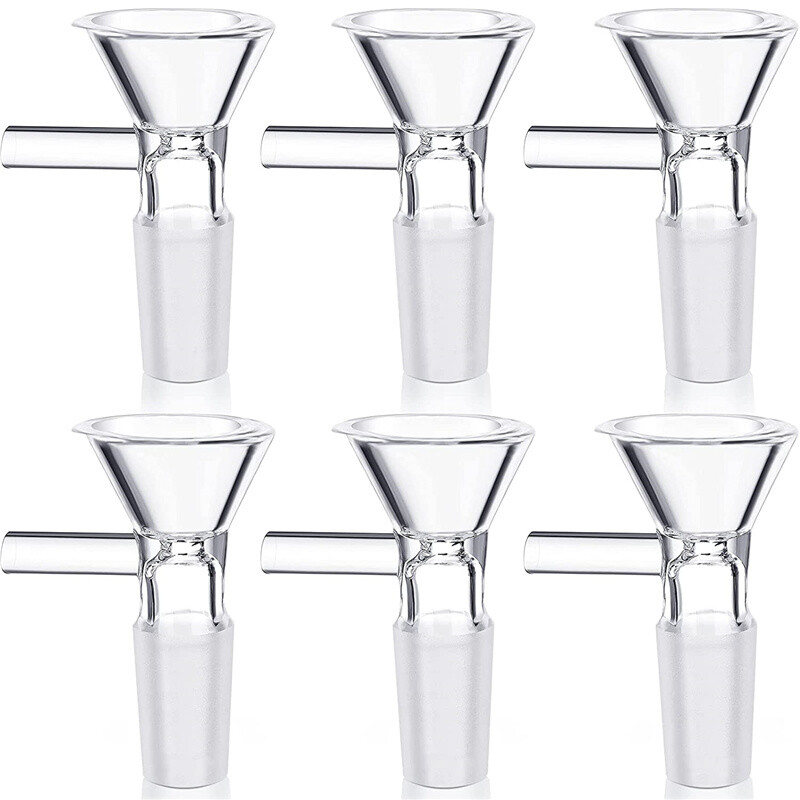 6PCS 14mm Male Glass Bowl Slide Clear Handle Tobacco Bowl Pipe For Smoking Bong