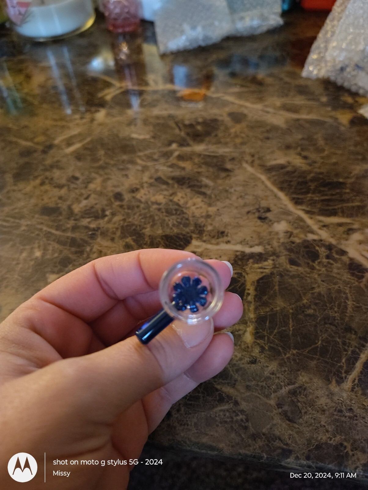 10mm Blue Glass SNOWFLAKE SCREEN Slide BOWL Male for Glass Water Pipe Bong