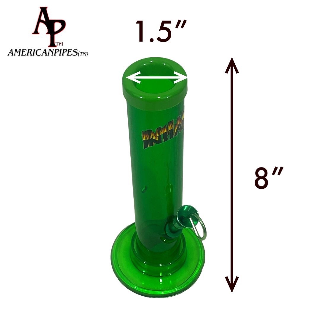 INHALE®️ 1.5X8&Prime; STRAIGHT ACRYLIC HOOKAH WATER PIPE WITH CARB MADE IN THE USA