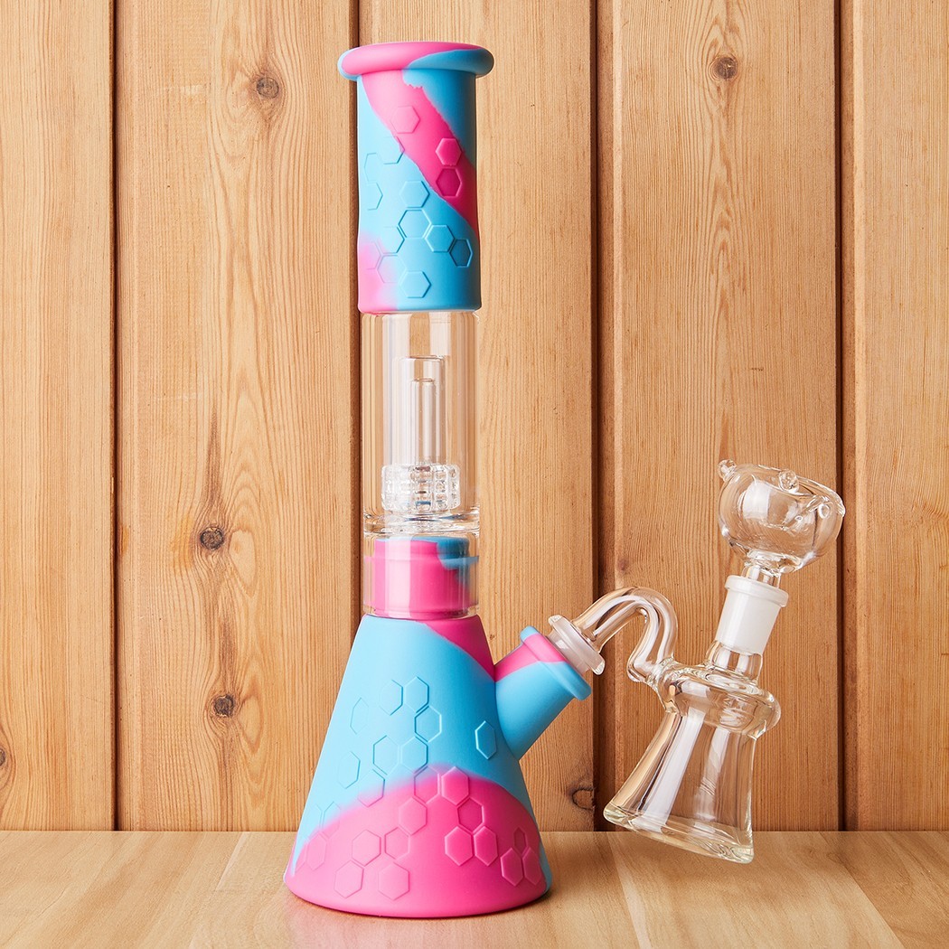 12&Prime; Silicone Glass Bong with Ash Catcher Smoking Tobacco Water Pipe 14mm Bowl