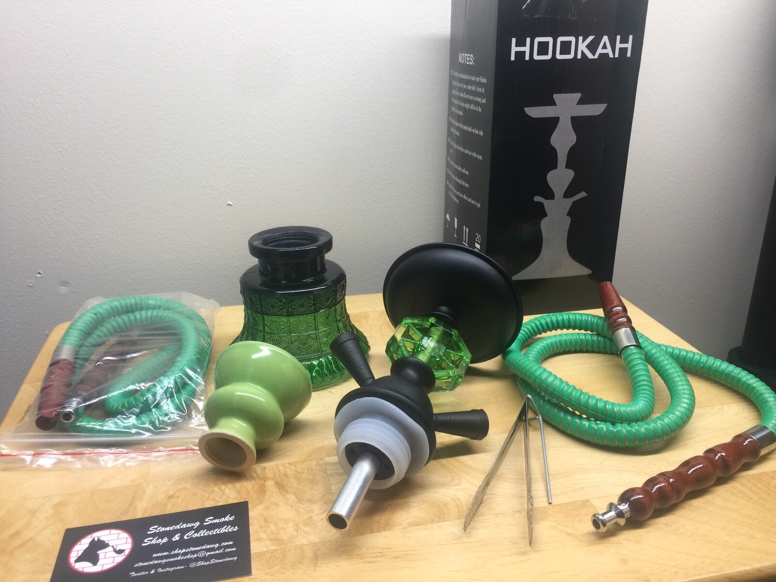 (Green/Black) Glass/Metal/Plastic 2 Hose Tobacco/Shisha Hookah w/ Ceramic Bowl