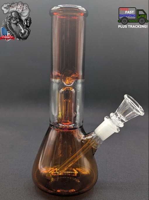 8&Prime; Inch Glass Hookah Water Pipe Bong Amber + 5 FREE Screen (Colored Glass)