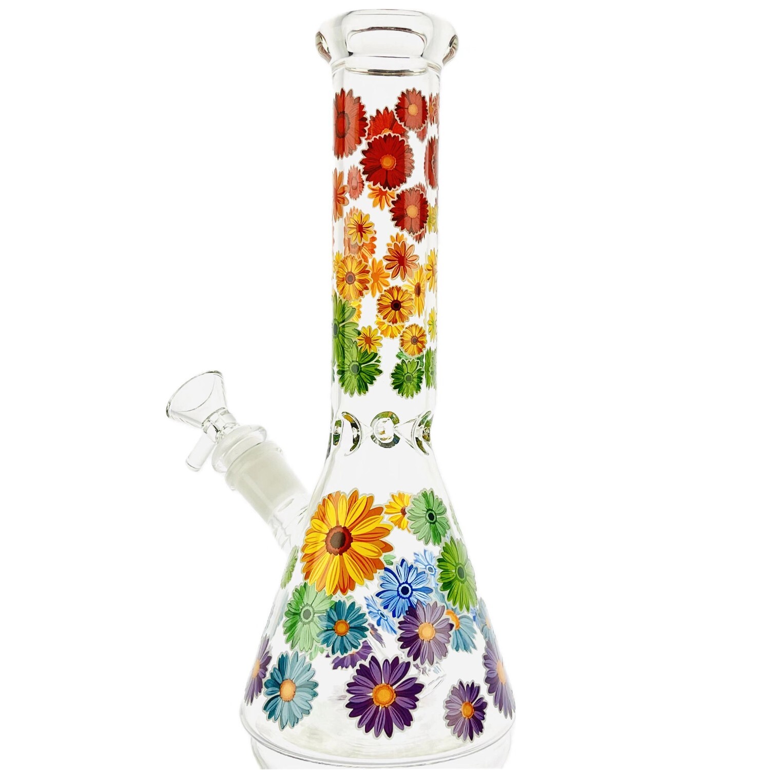 10&Prime; Glass Bong Smoking Hookah Water Pipe Colorful Floral Beaker 14mm Bowl