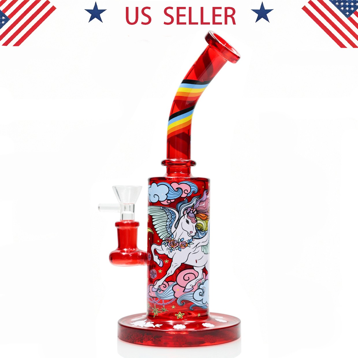 10IN Horse Glass Bongs Water Pipes Smoking Perc Bongs Red w/14mm bowl Hookah