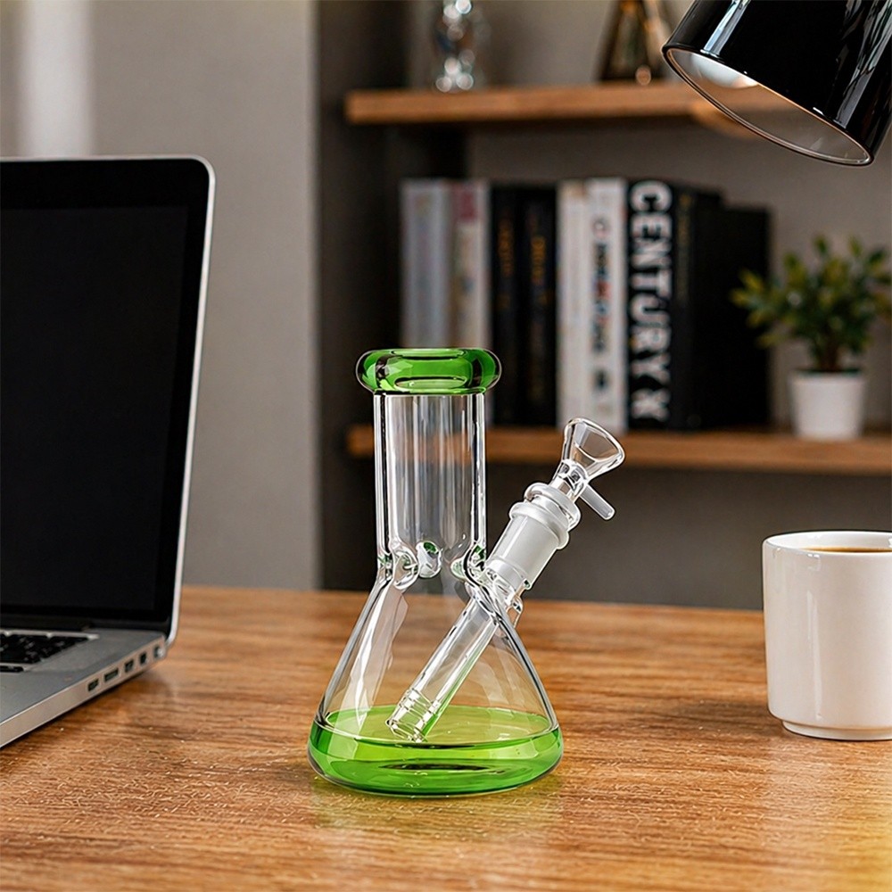 Small 6&Prime; Green Glass Bong Thick Smoking Water Pipe Beaker Bubbler W/Bowl US