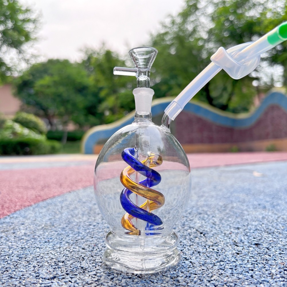 4.5 » Mini Spiral Coil Glass Bong Portable Water Pipe Hookah w/10mm Bowl & Hose