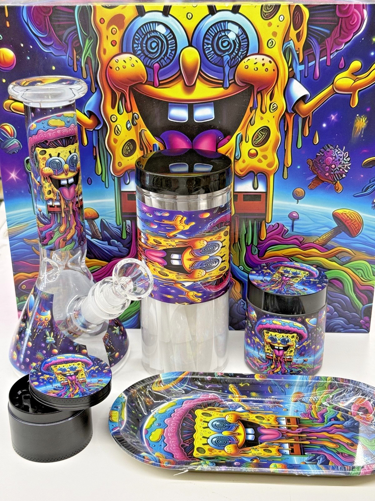 SPONGE BOB – GLASS WATER BONG GIFT SET WITH TRAY & MORE