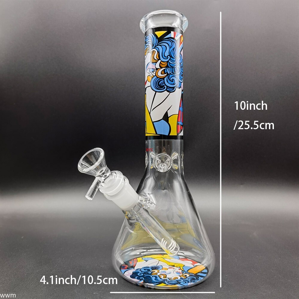25cm Colorful Print Clear Glass Water Pipe Bong Shisha Hookah Hand Smoking Pipe