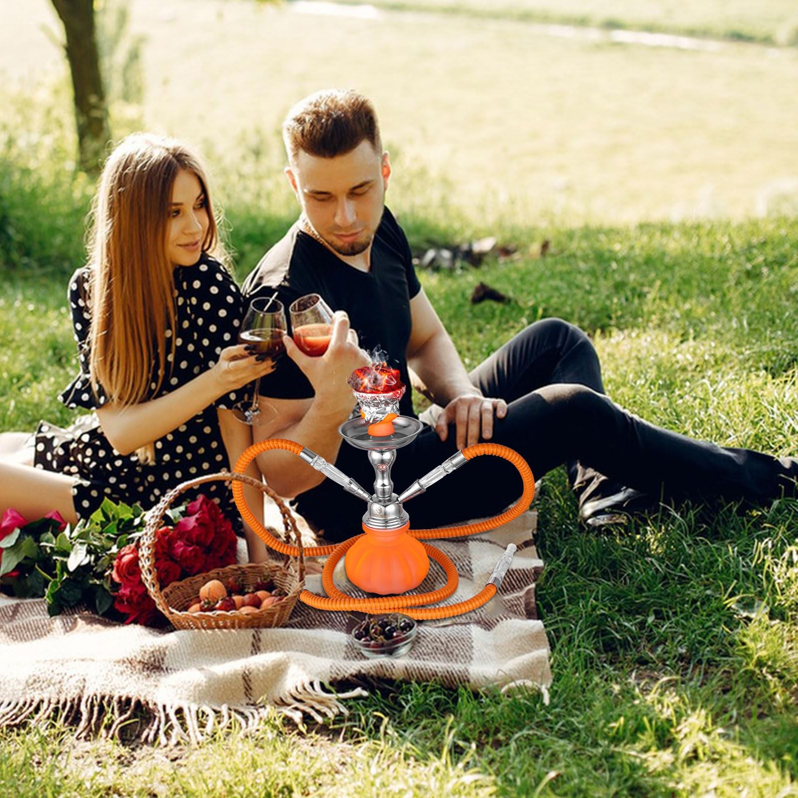 2 Hose Hookah Set 11 » Small Shisha Hookah Set With Mini Pumpkin Glass Vase, …