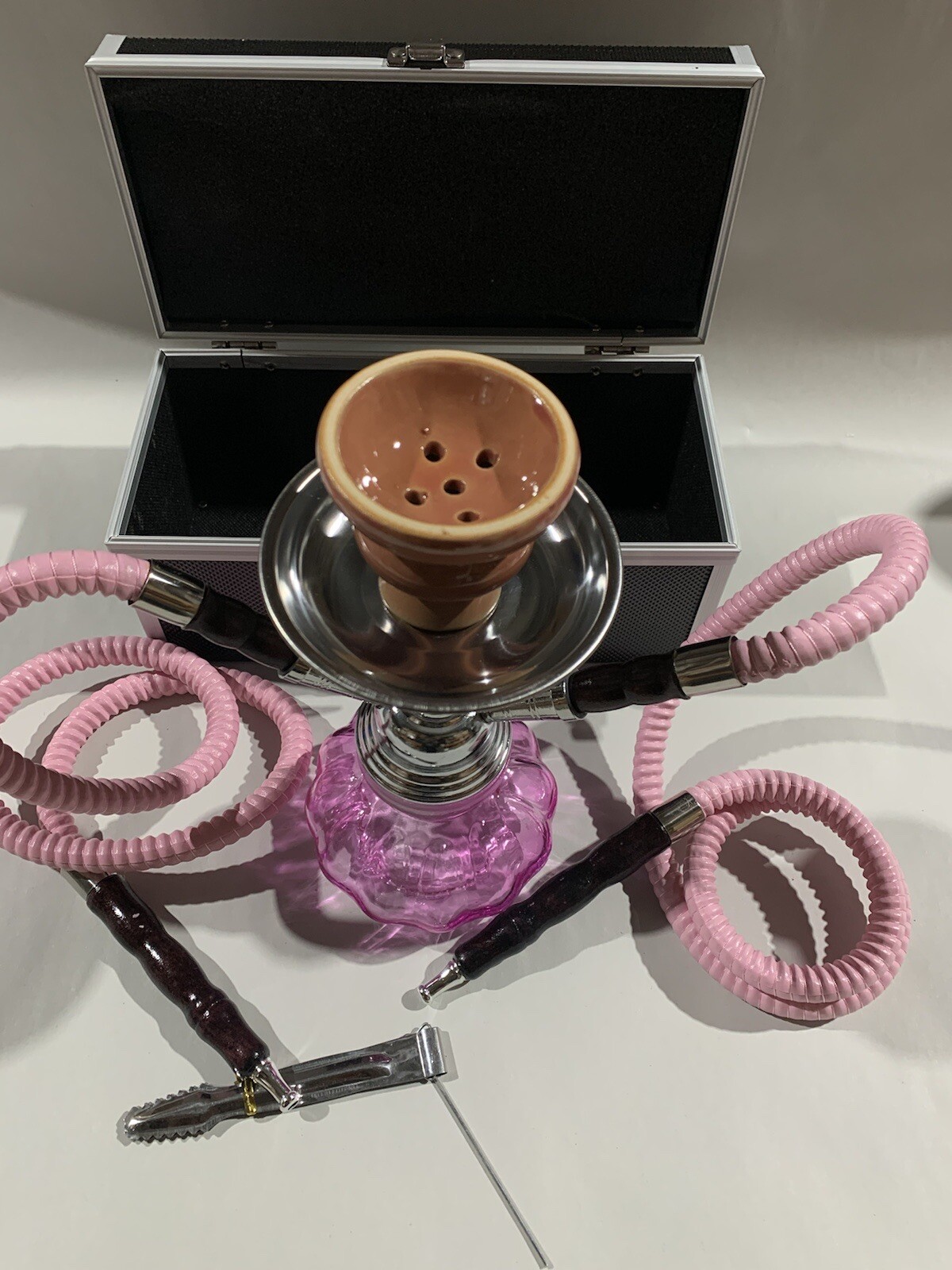INHALE®️10 INCH 2 HOSE AVALANCHE SMALL PUMPKIN HOOKAH IN A HARD SUITCASE(PINK)