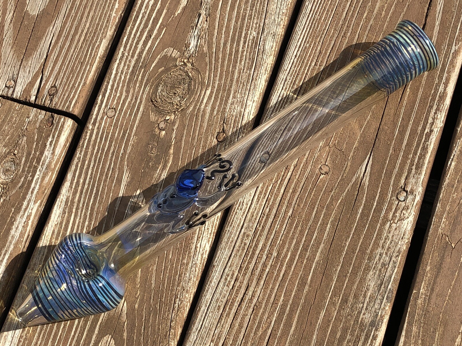 14 1/2” Steamroller Hookah Water Pipe Glass Blue 3D Frog Bong Heavy Handmade