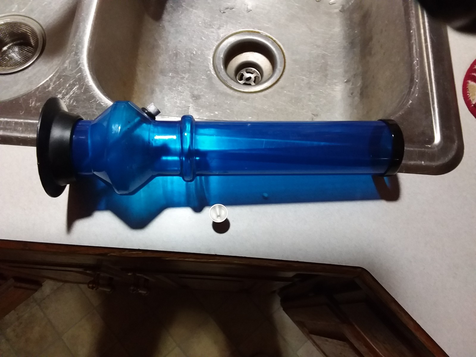 Clear Blue PVC bong Alluminum Screw Off Bowl With Stem Black Cylicone Mouth top!