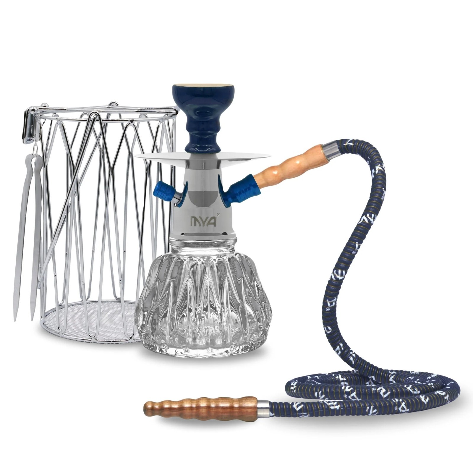 MYA HEERA HOOKAH 9in Mini Cage Hookah Complete Set Hose Bowl Tongs -BLUE
