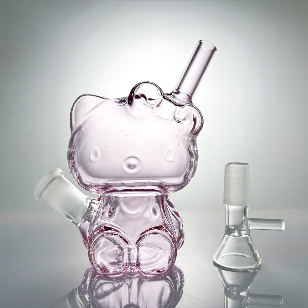 Cute 4.5 » Pink Kitty Glass Bong Built-in Filter MINI Water Pipe Hookah Bubbler
