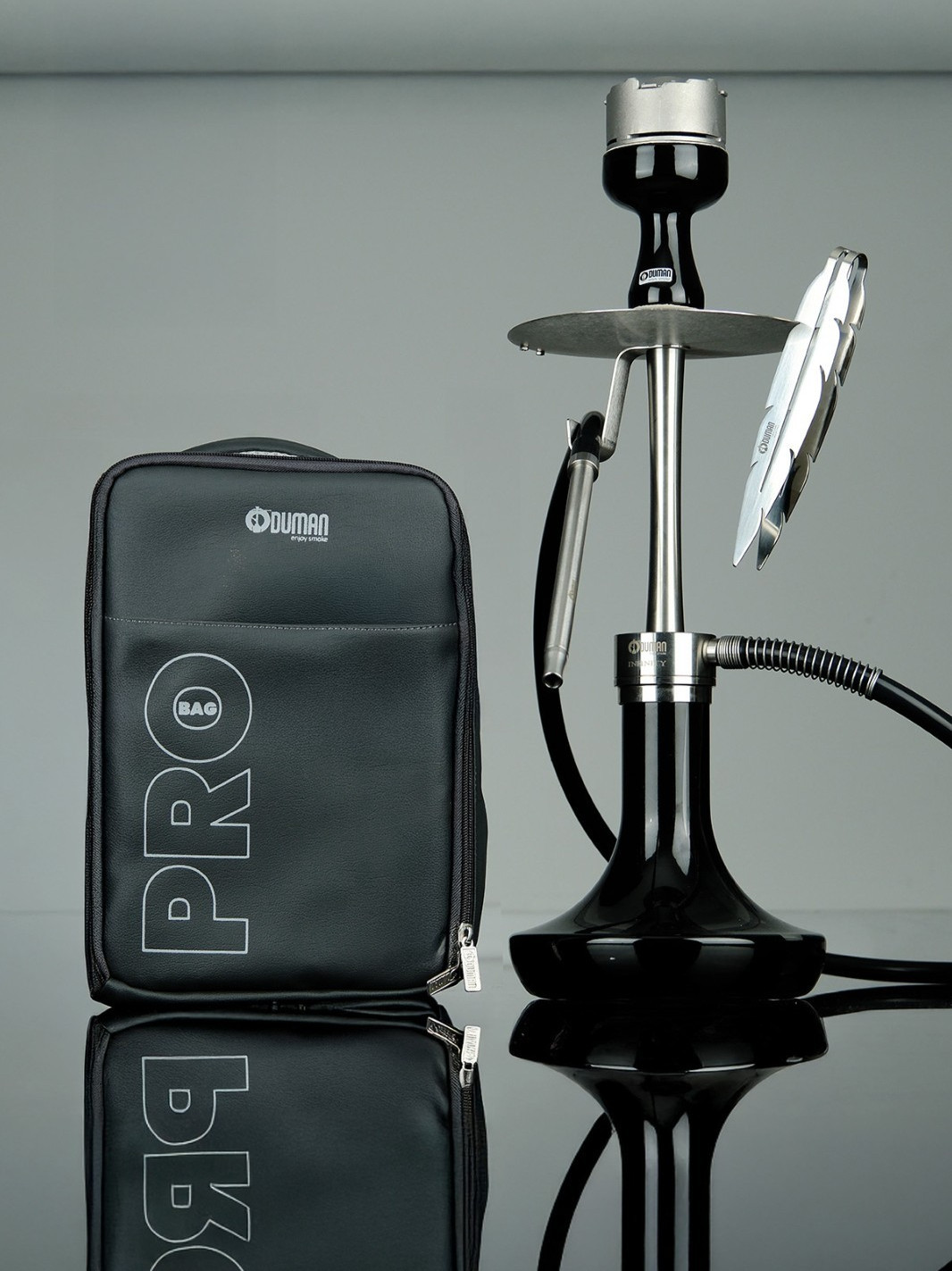 ODUMAN INFINITY HOOKAH – BLACK GLASS – SILVER BODY , Shisha, Bowl, Tong, Bag SET