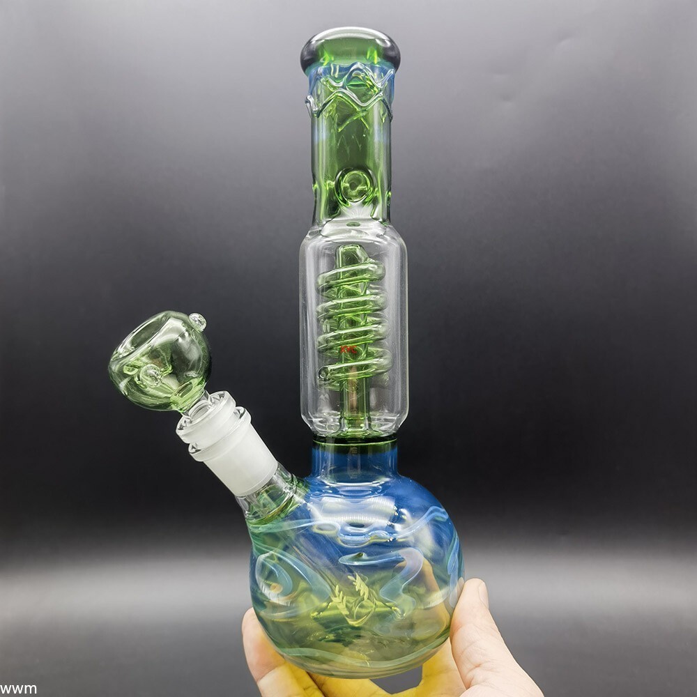 9.5&Prime; Green Glass Water Pipe Bong Shisha Pipes Smoking Hookah W/ 14mm Male Bowl