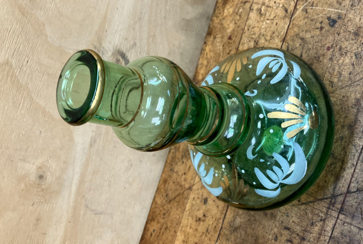 1970&rsquo;s Brebbia Italy Green Glass Hookah -Clay Bowl