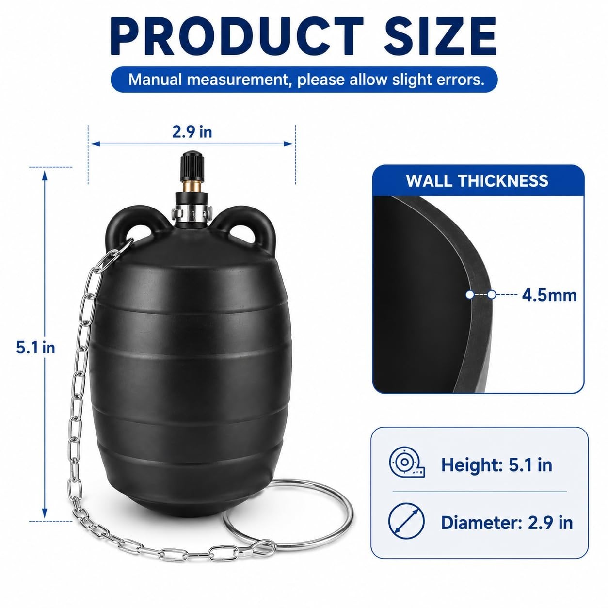 Inflatable Pipe Test Plug – 3 Inch with 39.37&Prime; Rubber Hose & Anti-Fall Ring