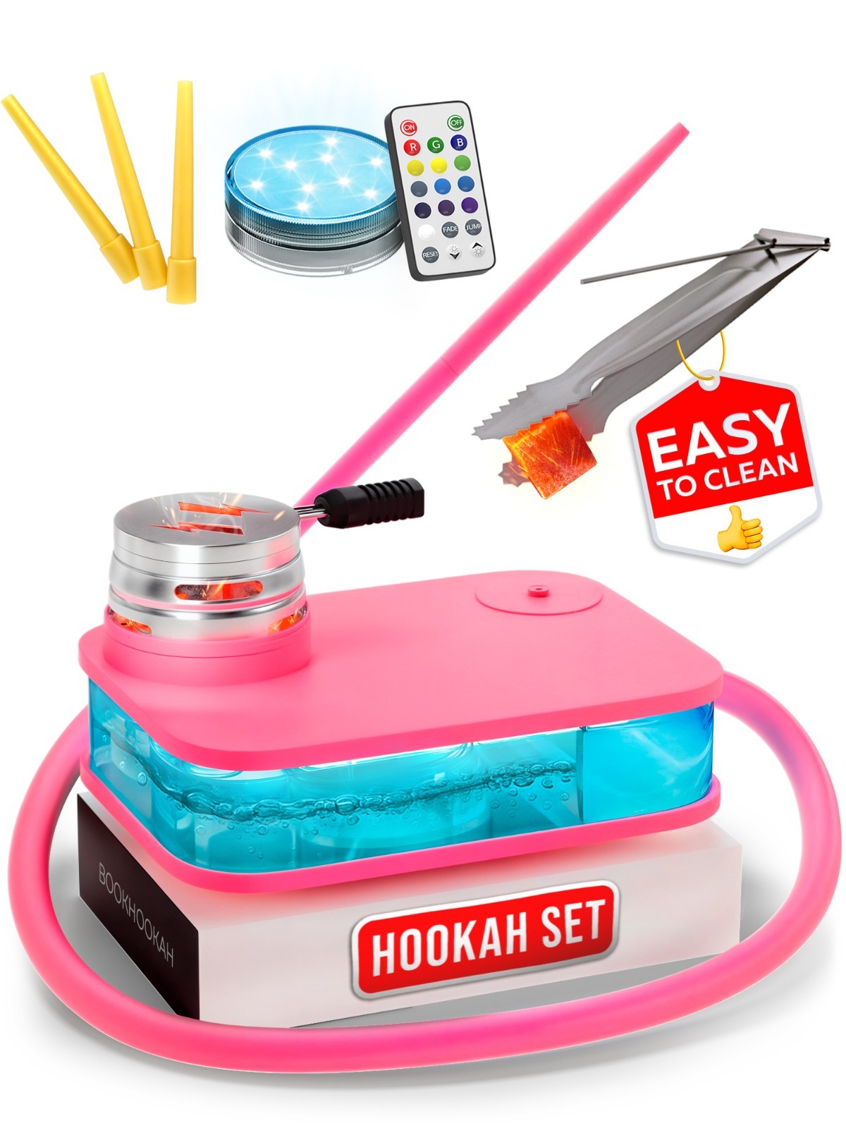 Pink Portable Hookah Set With Everything with Flat Hookah Box