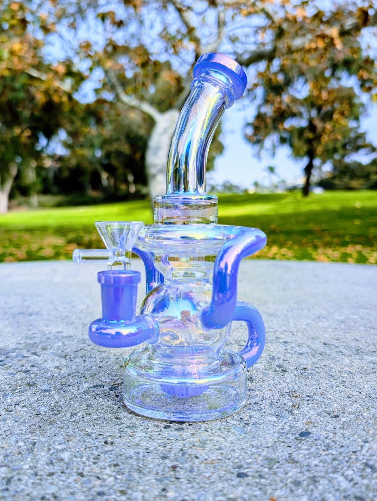 8&Prime; Blue Rainbow Recycler Matrix Tobacco Smoking Water Pipe Hookah Bubbler Bong