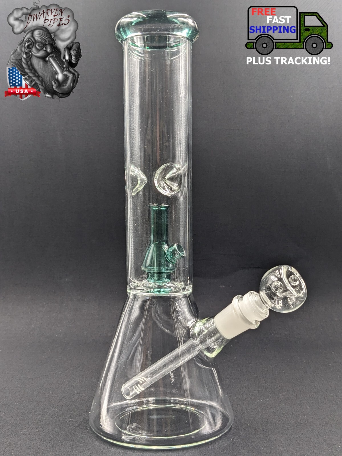 12&Prime; Inch Glass Hookah Water Pipe Bong Its Beaker within a Beaker Green