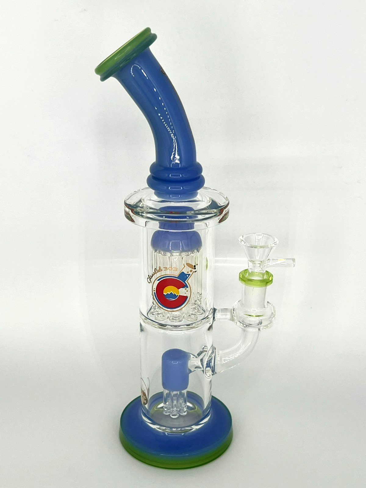 11&Prime; GLASSLAB 303 DOUBLE TREE PERC RIG BONG PIPE 14MM BOWL THICK GLASS-FREE GIFTS