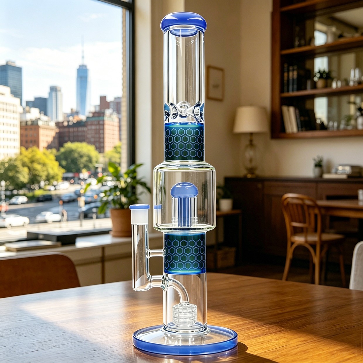 16in Glass Bong Water Pipes Smoking Sandblasted Honeycomb Perc Bongs – 4mm Thick