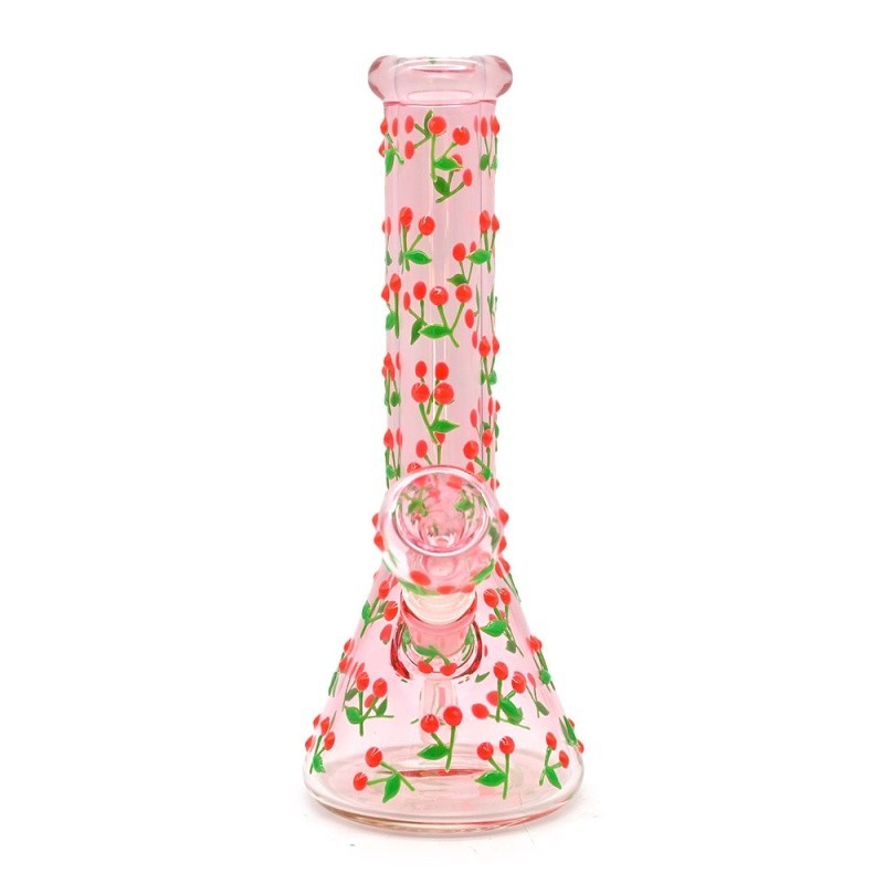 Girly Pink 10&Prime; Glass Bong Cherry Glow in the Dark Smoke Beaker Water Pipe USA