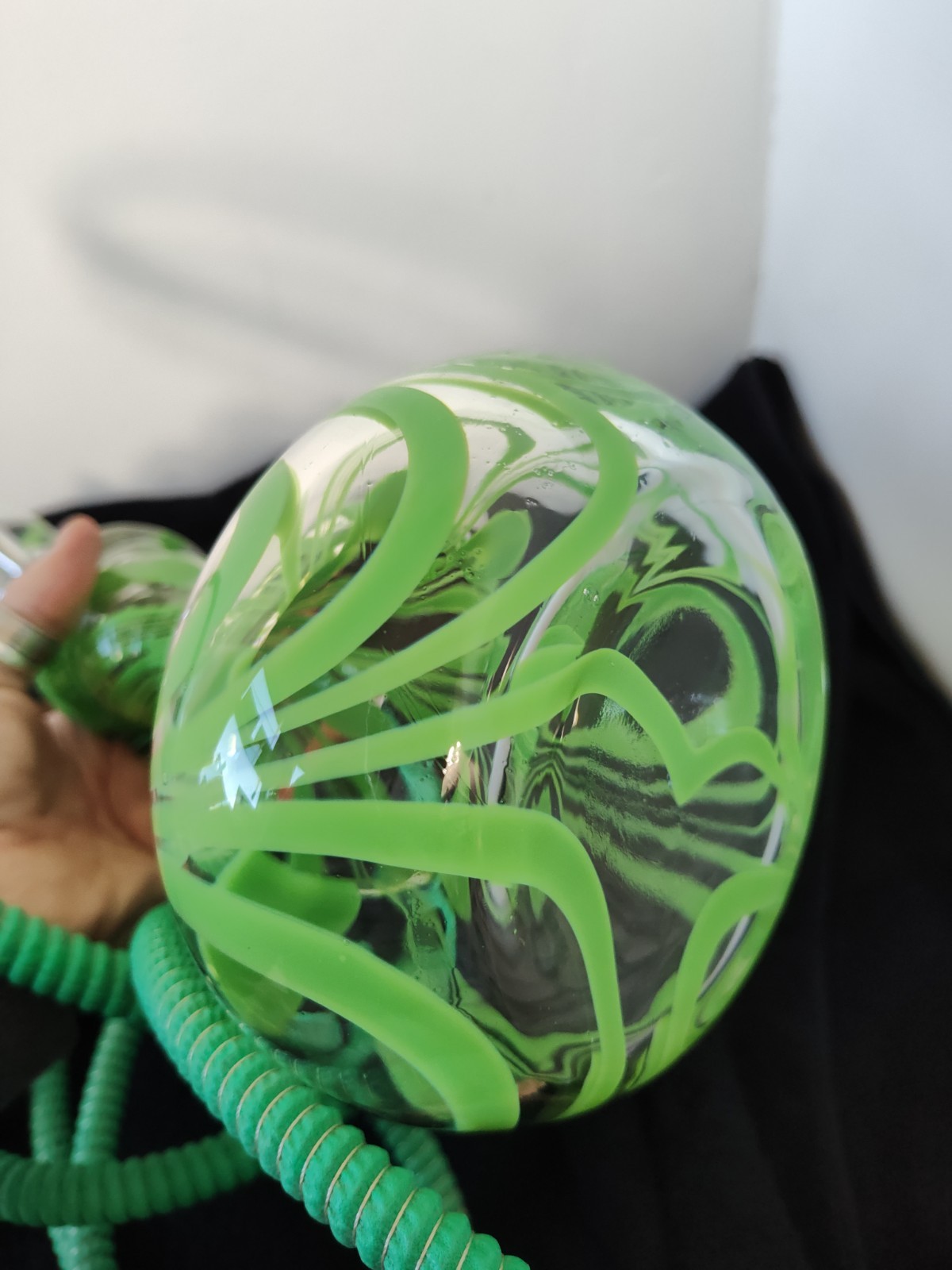 Green & clear glass Hookah with two hoses