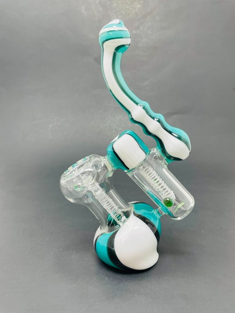 Hookah Water Pipe 7&Prime; Aqua & White Double Chamber Tobacco Bubbler Bong