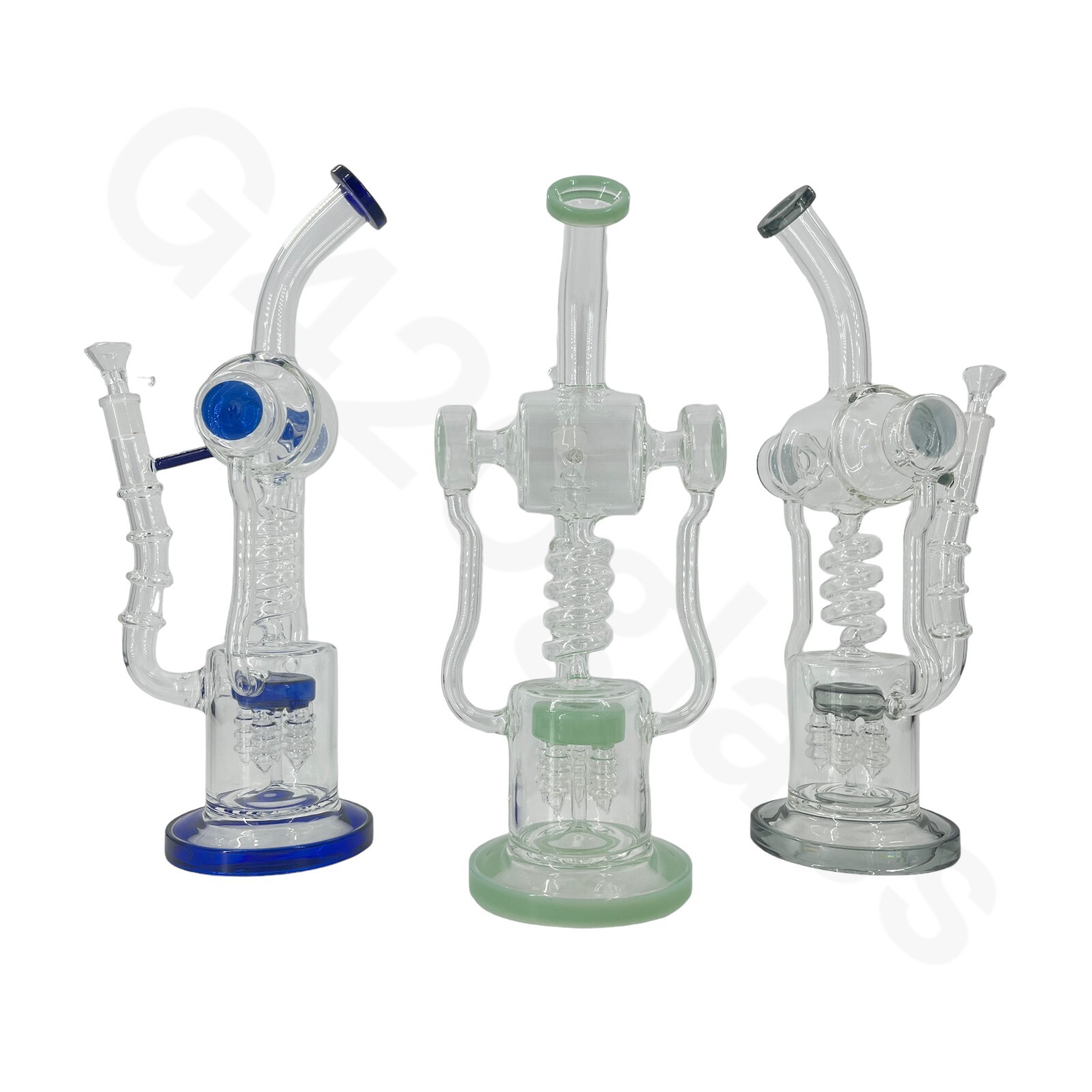 🔥 18 Inch Lookah Glass Twisted Recycler with Multiple Chamber Pipe Hookah Bong