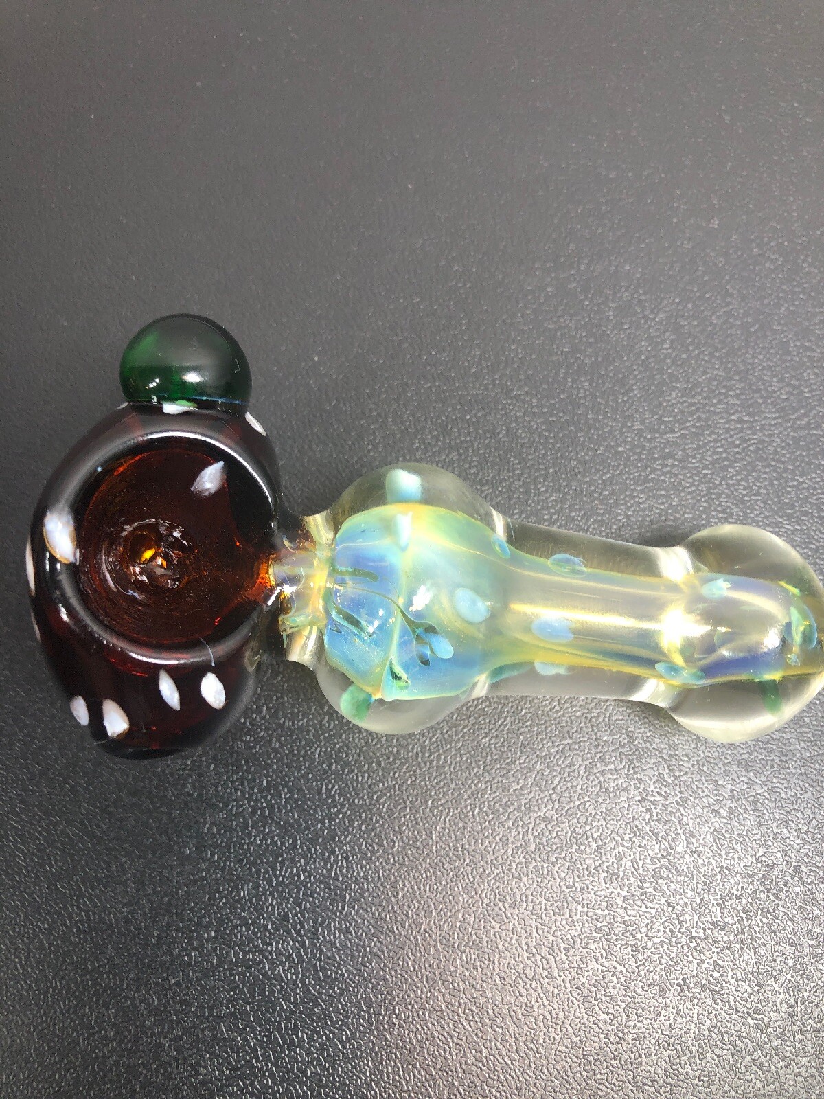 USA TOBACCO 4” SMOKING HAND PIPE BLOWN GLASS STRAWBERRY MARBLE WORK SHERLOCK