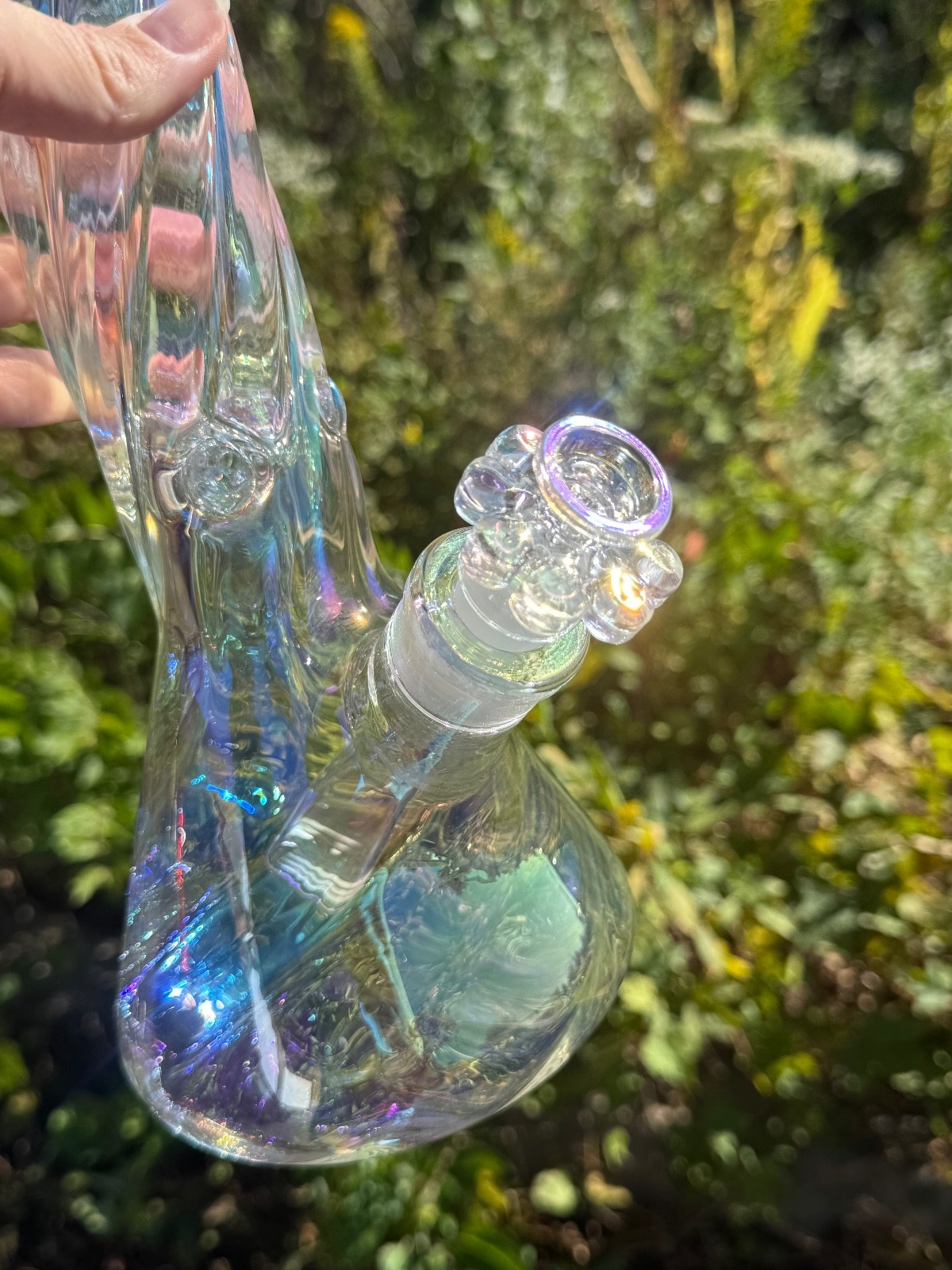 Hookah Water Pipe Glass 16” Iridescent Twisted Beaker Tobacco Bong W/Flower Bowl