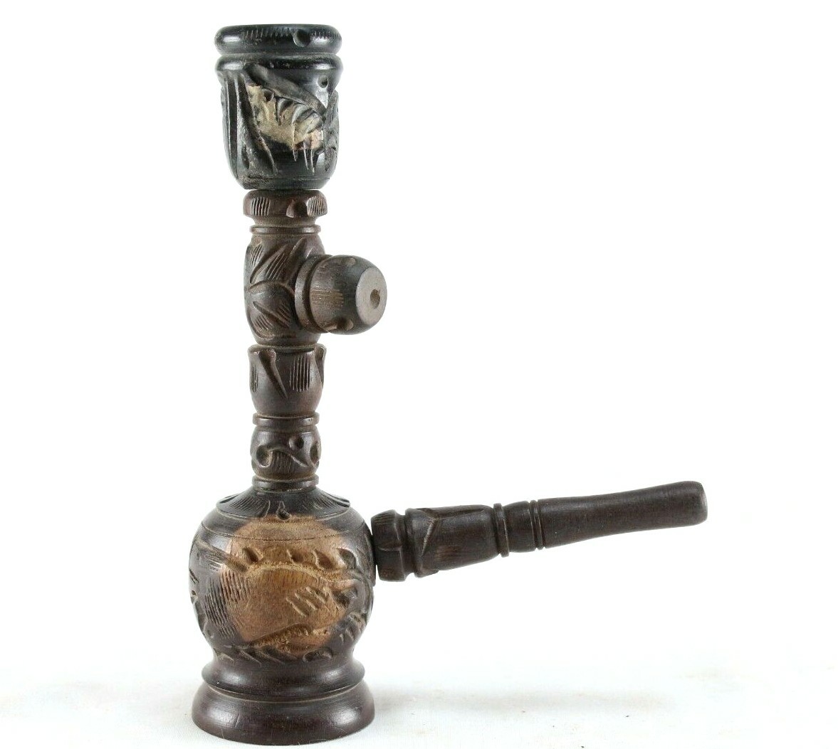 Small Handmade Wooden Hookah | Indian Traditional Multi-Piece Smoking Pipe