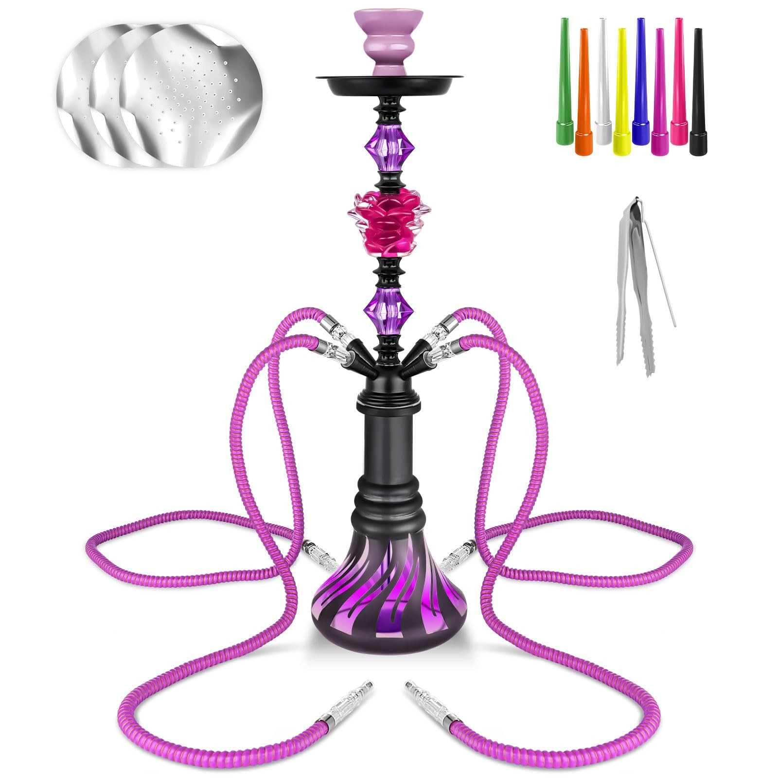 Hookah Set 4 Hose 21 » Glass Vase Ceramic Bowl Deep Purple