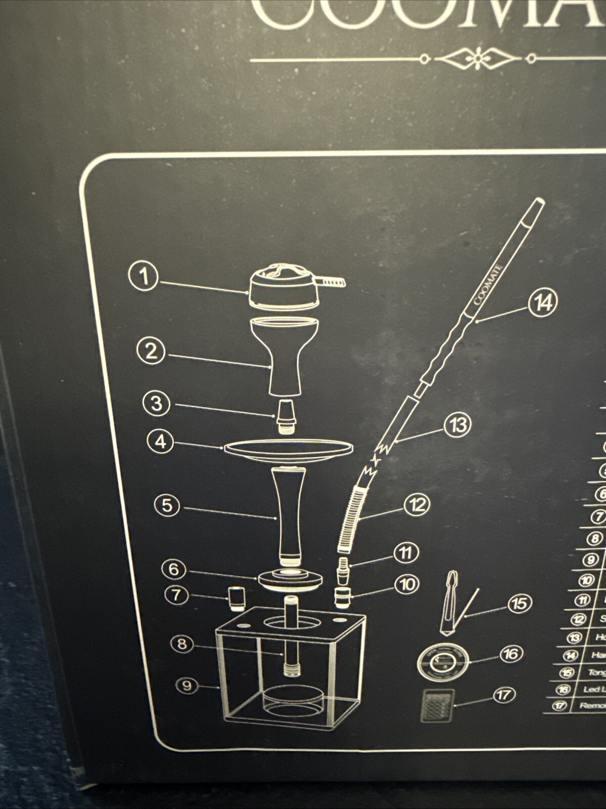 Coomate Acrylic Hookah Complete Set LED Lights Water Pipe Shisha Smoking Kit