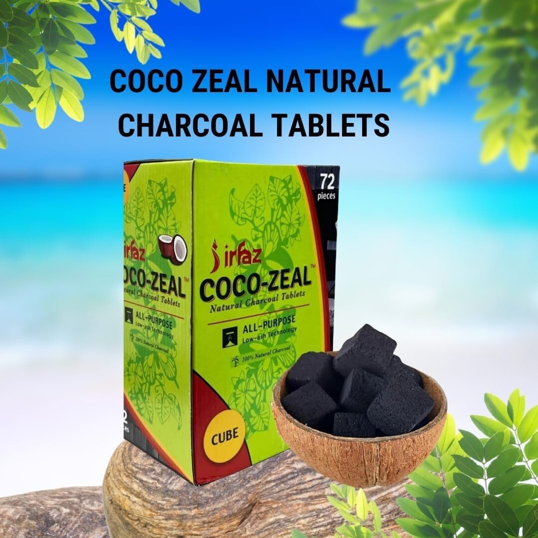 Coco Zeal Natural Coconut Hookah Charcoal Shisha Coal 72 Pieces / 1 KG Cubes