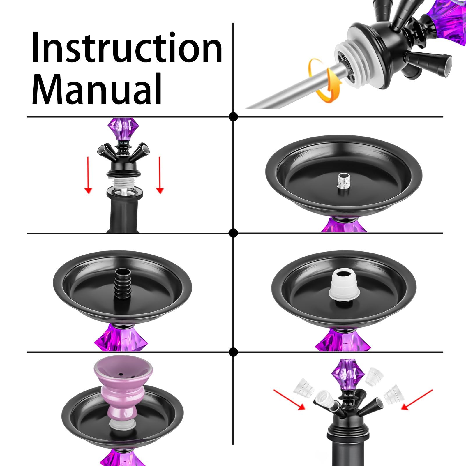 Hookah Set 4 Hose 21 » Glass Vase Ceramic Bowl Deep Purple