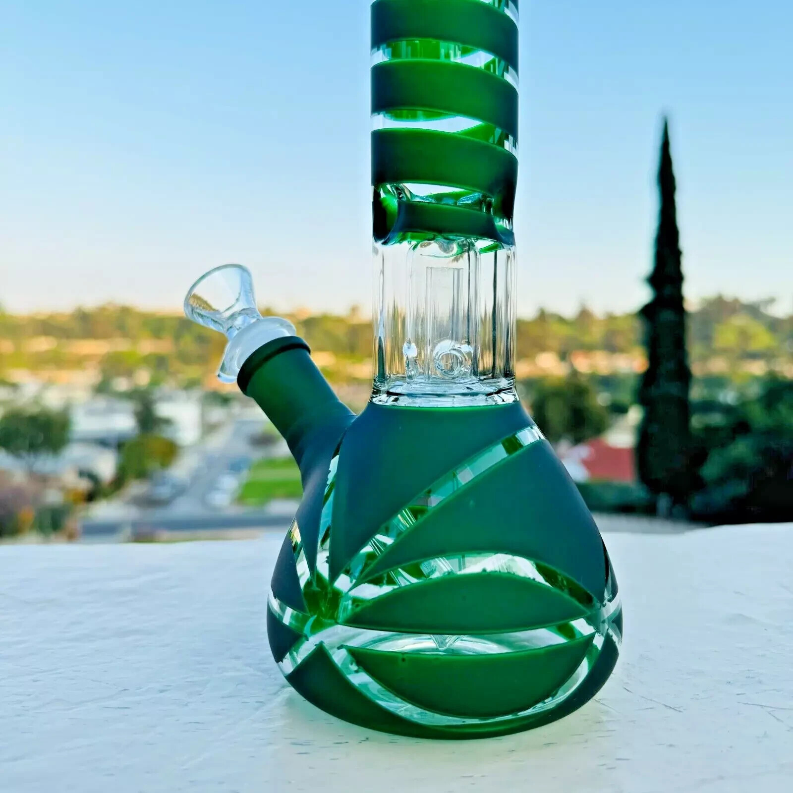 9 »Hookah Glass Water Bong Thick Bubbler Percolator Beaker Green with 14mm Bowl