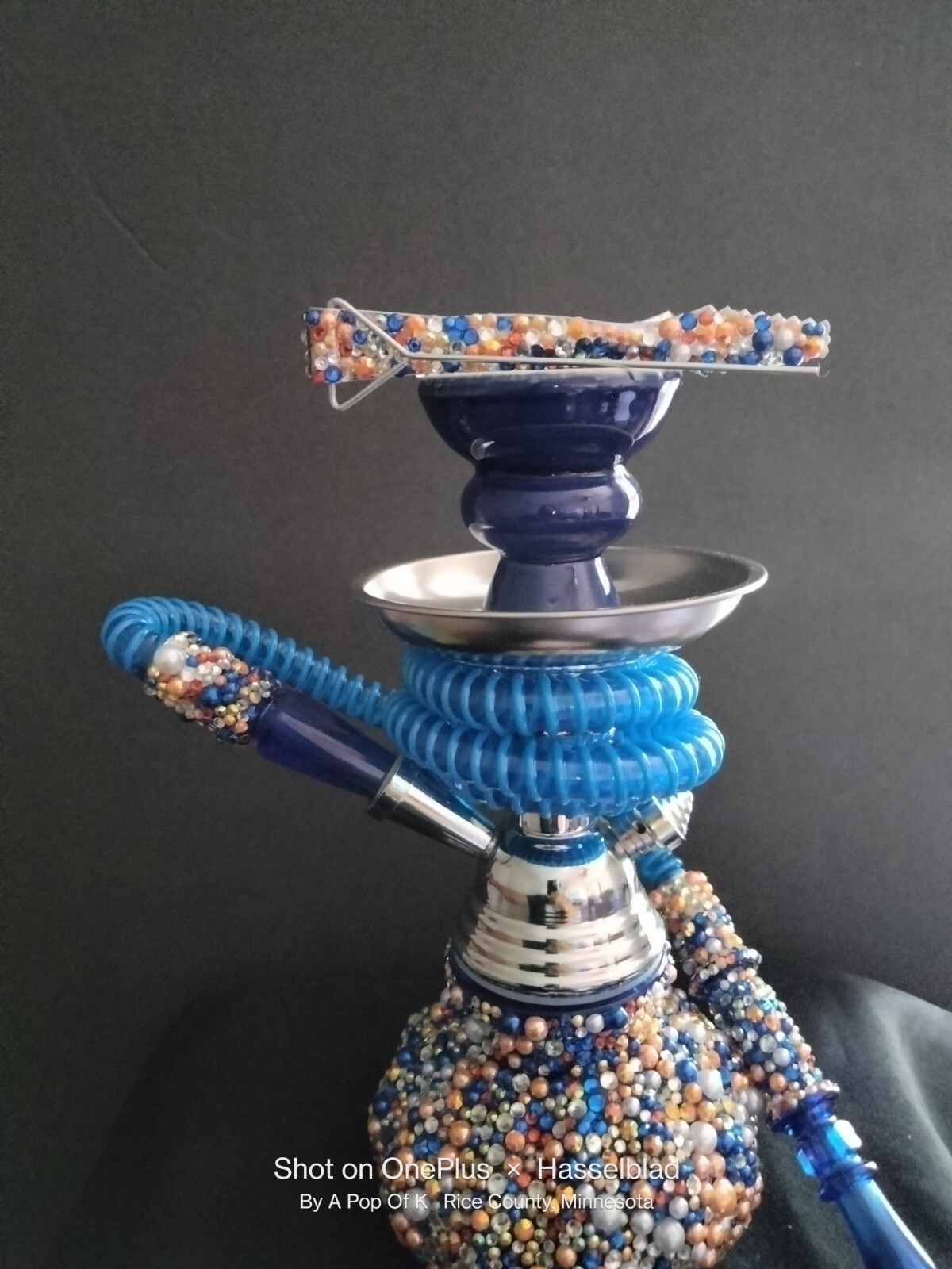 9&Prime; Pumpkin Complete Hookah Set, Modern 1 Hose Hookah Kit(Blue color)(Bling hooka